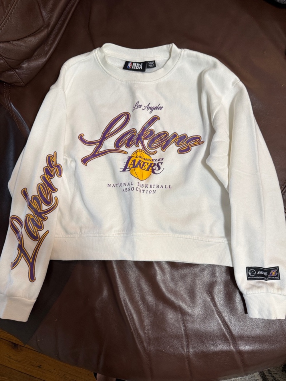 NBA Los Angeles Lakers Cream Crewneck with Purple & Gold Logo